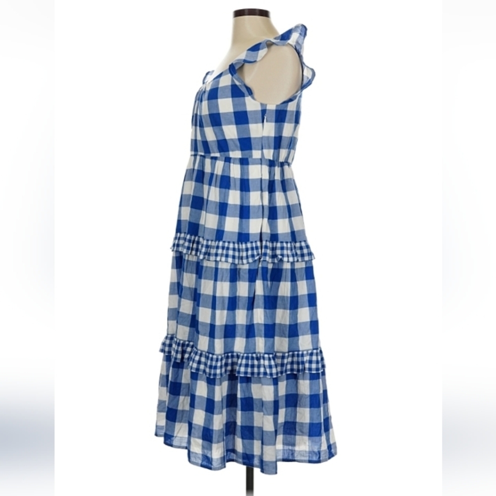 J.Crew Blue Gingham Tiered Midi Dress M $70 Retail - Picture 6 of 10